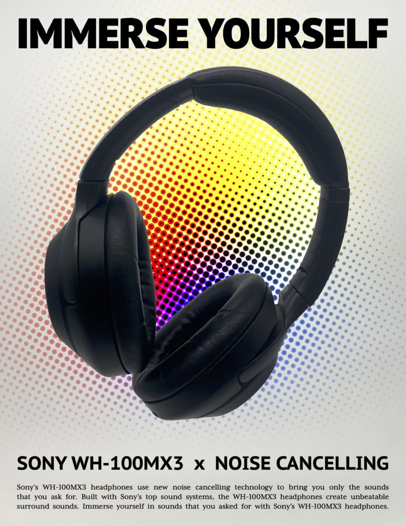 Poster design for WH-100MX3 headphones